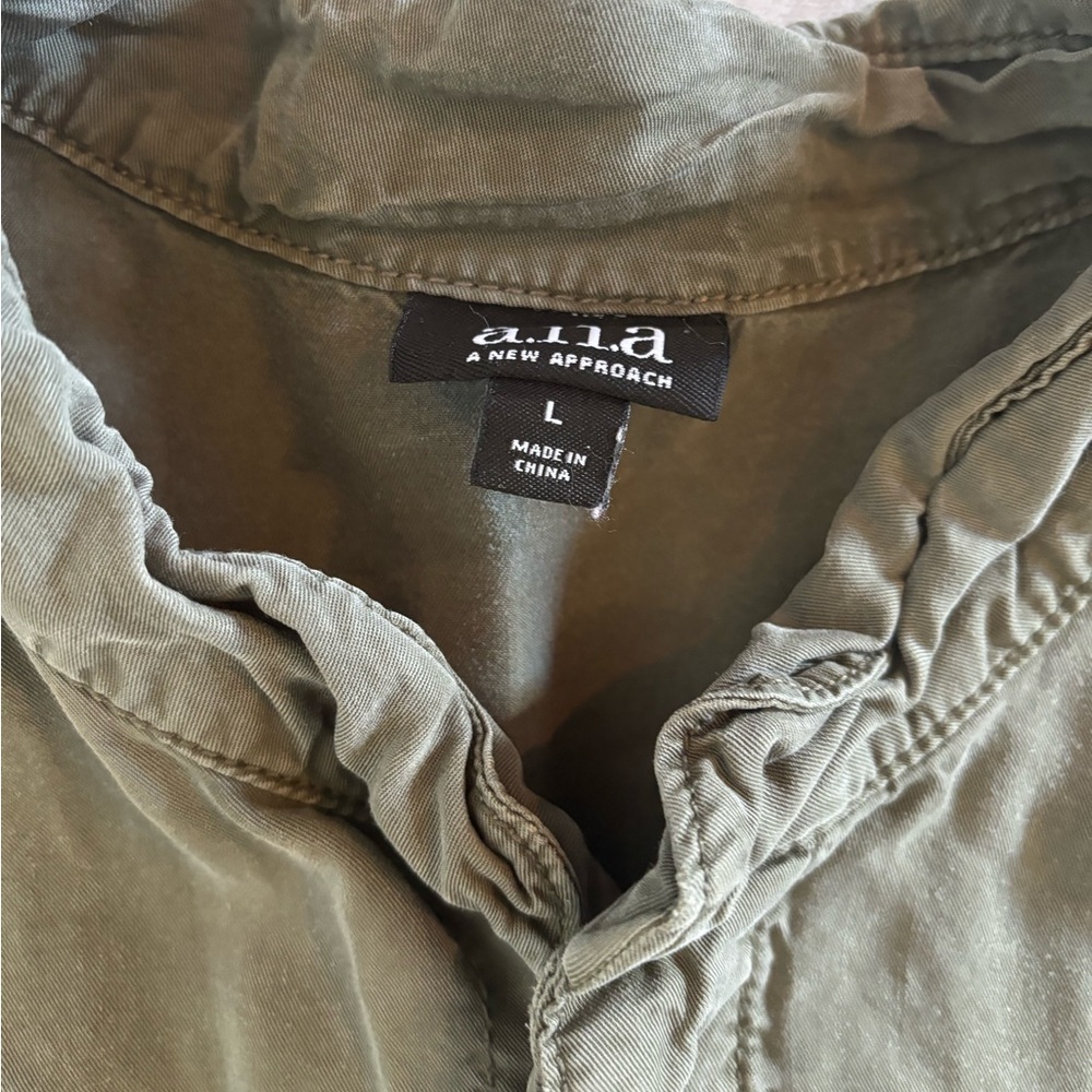 A.N.A Olive Utility Safari Vest Drawstring Waist Cargo Pocket Lyocell Large - Picture 3 of 11